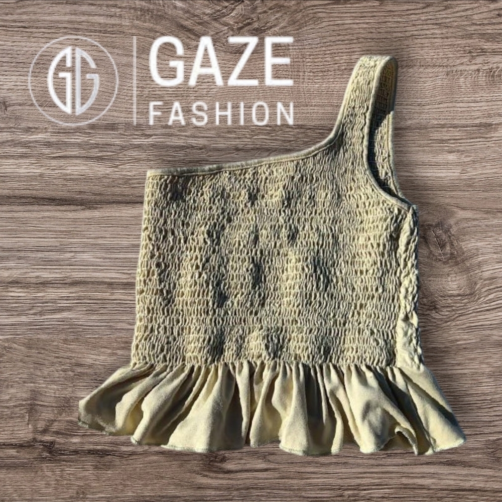 Yellow One-Shoulder Peplum Crop Top